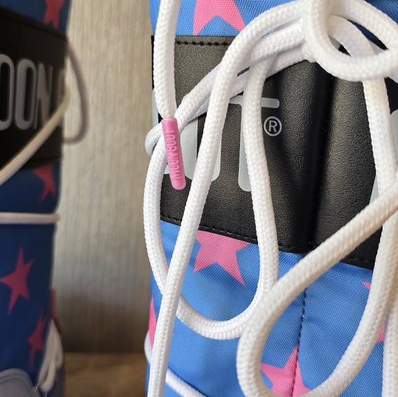 Moon Boot Icon Retrobiker Snow Boots Blue Pink Moon Boot Stars Snow Boots - Picture 9 of 14